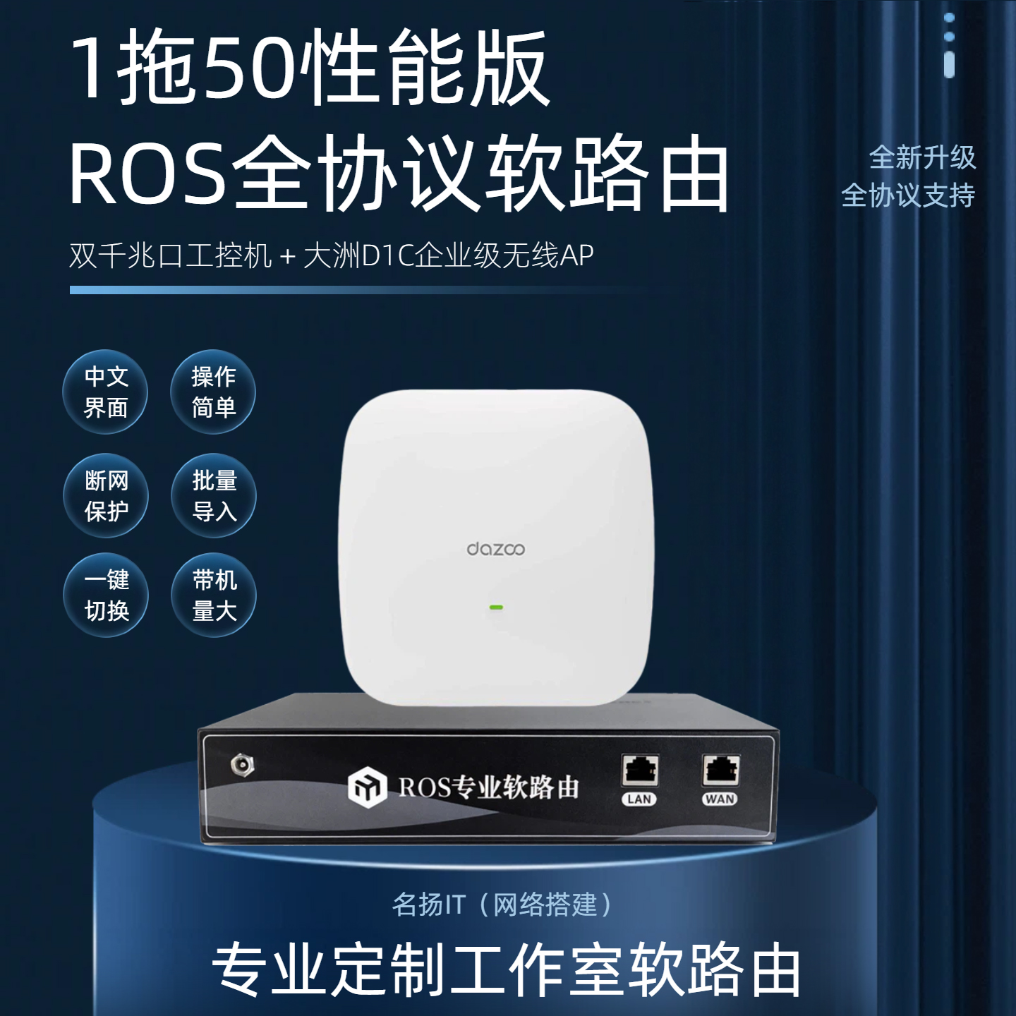 1拖50性能版-ROS全协议双千兆口工控机+全新大洲D1C企业级无线AP